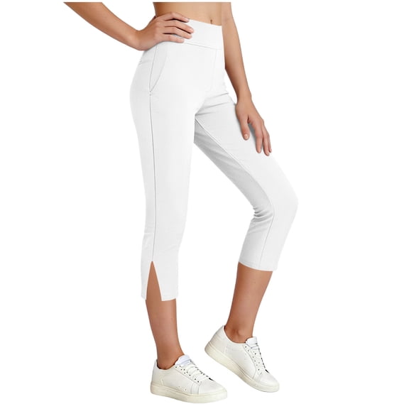 StSilkitty Girls Capris Leggings Solid Color High Waist Elastic Stretch Yoga Cropped Pants Comfy Breathable Trousers with Pockets