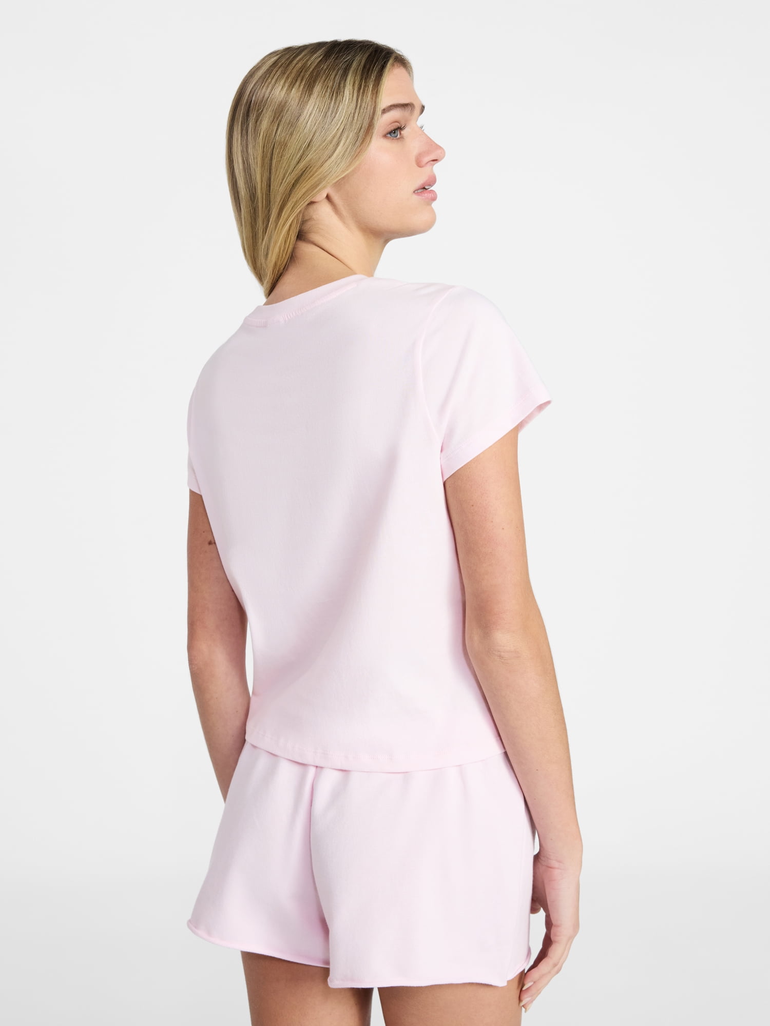 No Boundaries Cozy Sleep Tee and Shorts Set, 2-Piece, Women’s XXS-3X