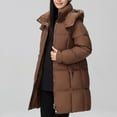 thumbnail image 4 of MIUOWANP Puffer Jacket Womens Long Women's Long Sleeved Solid Color With Pocket Lapel Cotton Jacket Coffee XXL, 4 of 5