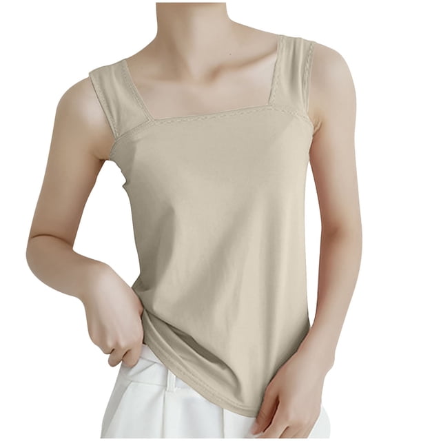 AherBiu Tank Tops for Women 2024 Basic Loose Summer Square Neck Camisole Comfy Sleeveless Solid Color Tops