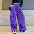 thumbnail image 2 of Hessimy Girls Cargo Pants Elastic Waist Baggy Joggers Sweatpants Loose Casual Trousers with Pockets for Girl Years(Purple,4-5 Years), 2 of 7