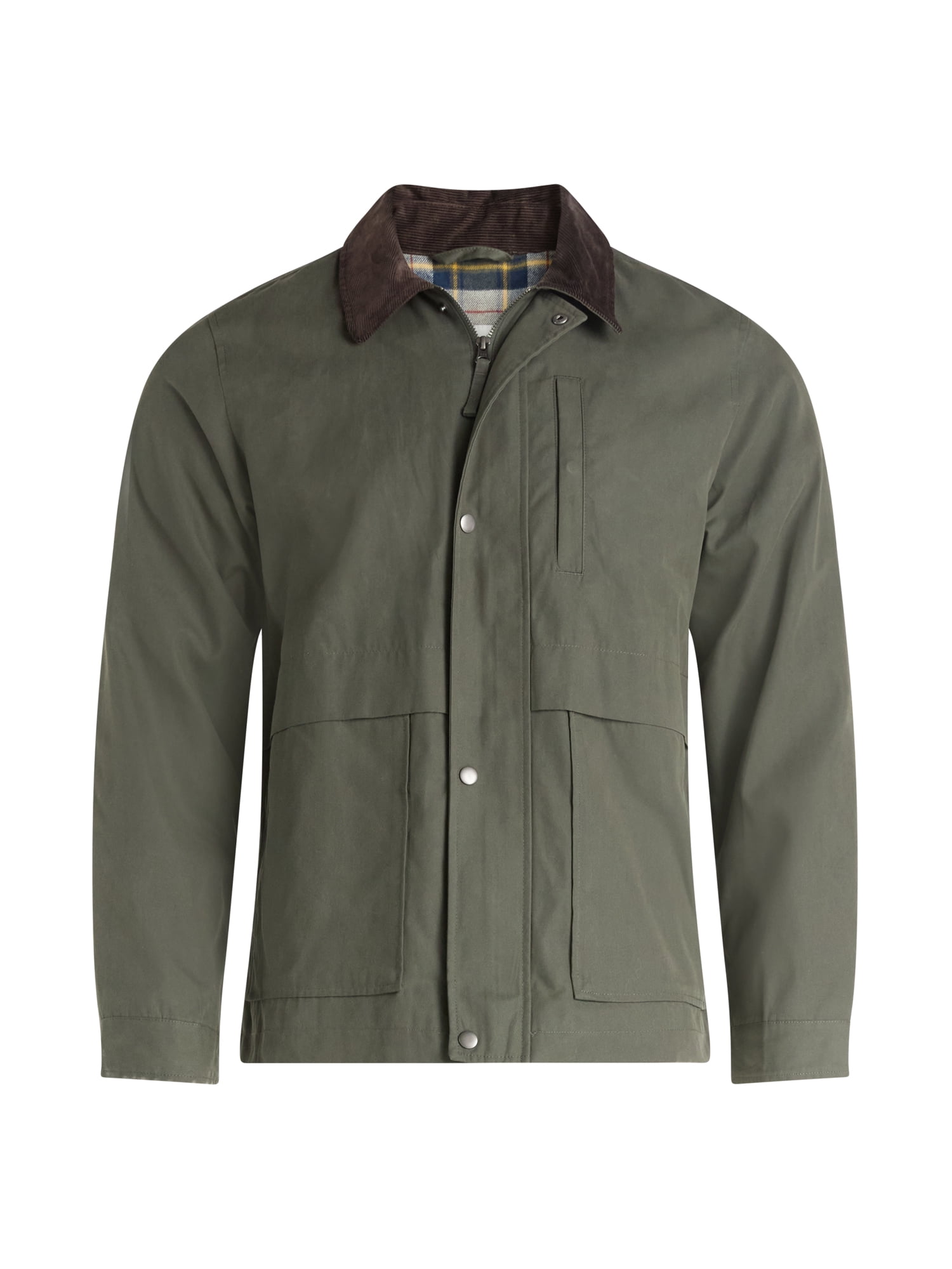Free Assembly Men's Canvas Barn Jacket with Corduroy Collar, Sizes S-3XL