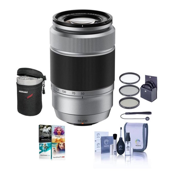 Fujifilm XC 50-230mm f/4.5-6.7 OIS II Lens, Silver, Bundle with 58mm Filter Kit and Photo Video Art Suite PC Software Kit