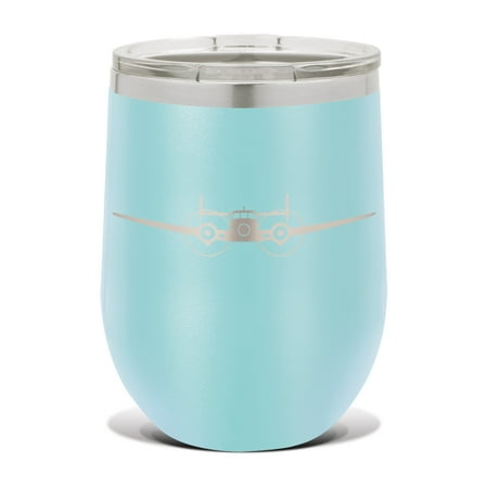 

Model 18 Wine Tumbler 12 oz - Laser Engraved - Stainless Steel - Vacuum Insulated - Double Walled - Wine Glass - Stemless - Drinkware Clear Lid - tailwheel light twin beech model18 - Light Blue