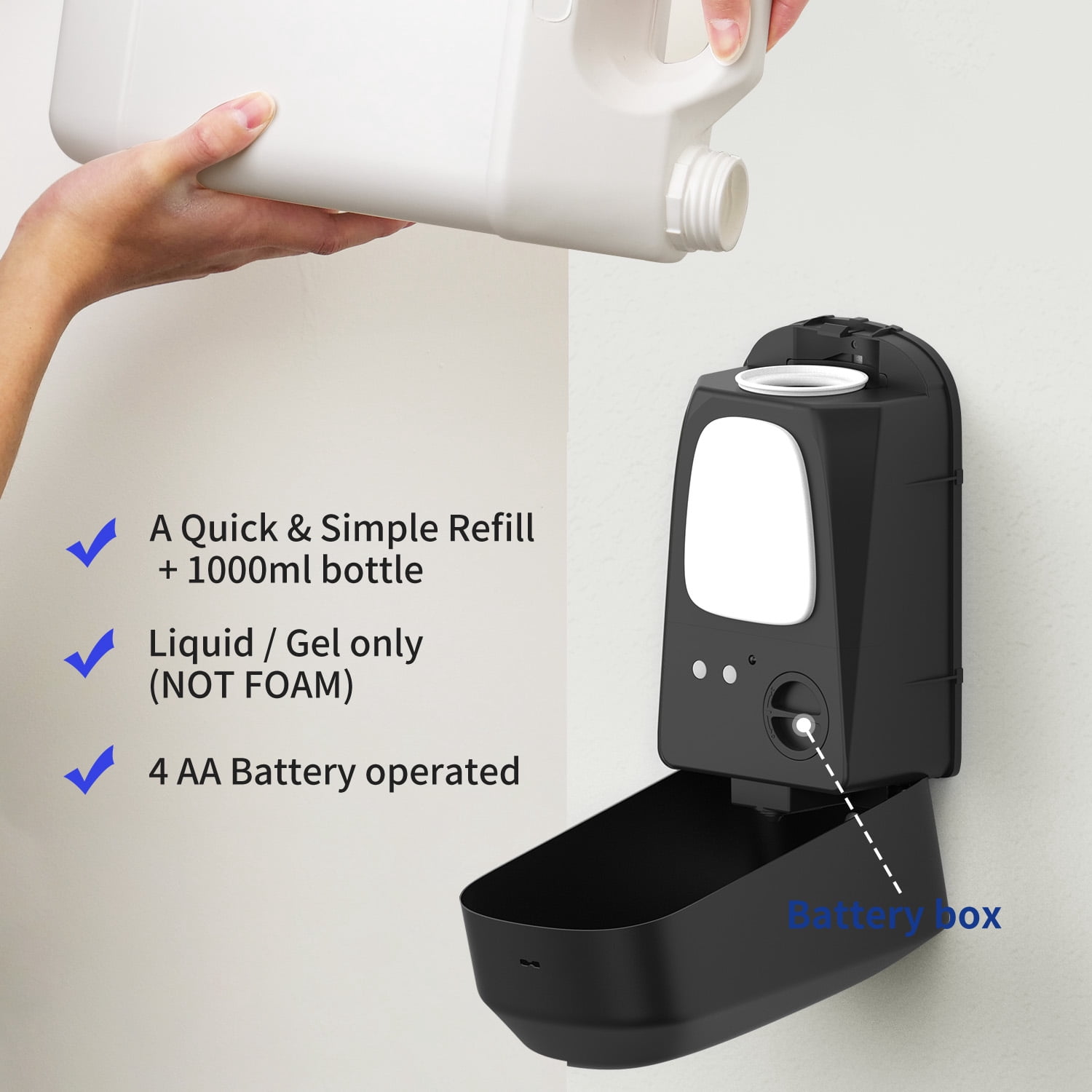 JETWELL Wall-Mounted Matte Black Liquid Drop 34 oz Soap & Lotion Dispenser