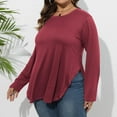 thumbnail image 2 of WREESH Womens Fashion Asymmetric Hem Tops Long Sleeve Large Solid Color Loose Top Blouse Pullover Red, 2 of 6
