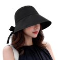 thumbnail image 2 of Ladies Thin‑Fabric Bow‑Knot Drawstring Bucket‑Hat Large Brim Sun‑Shade Portable Casual Vacation Headwear, 2 of 7