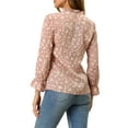 thumbnail image 4 of Allegra K Women's Bow Tie Ruffle Collar Button Down Long Sleeve Floral Blouse, 4 of 7