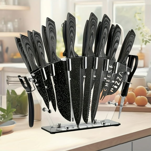 19pcs High-Carbon Stainless Steel Steak Knife Set - Rust-Resistant Kitchen Kit with Storage Block