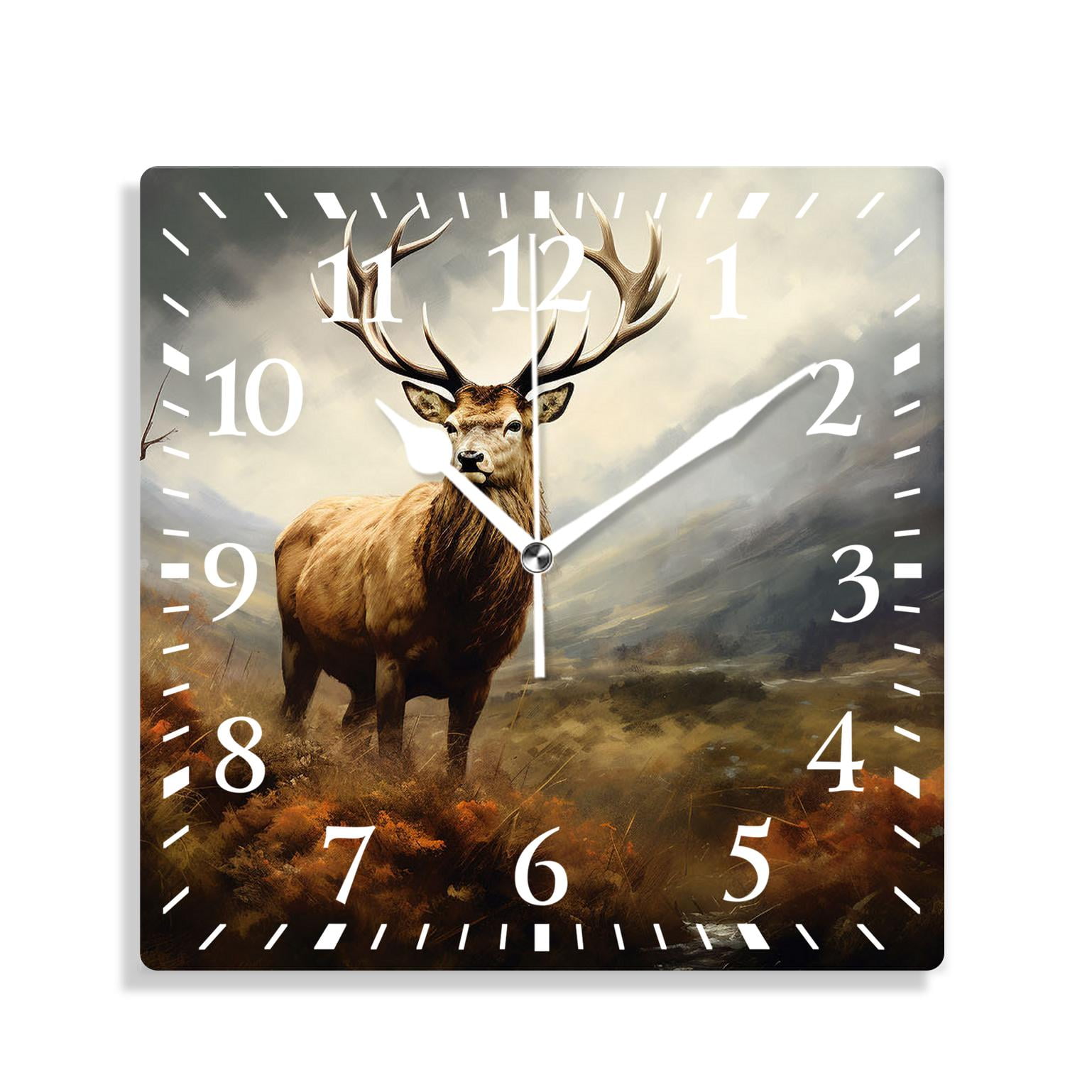 12 Inch Wall Clock Battery Operated Silent Clock Decorative for Office, Kitchen, Outdoor, Living Room,Whitetail Deer Fawn in Wilderness Countryside Lovely Pattern