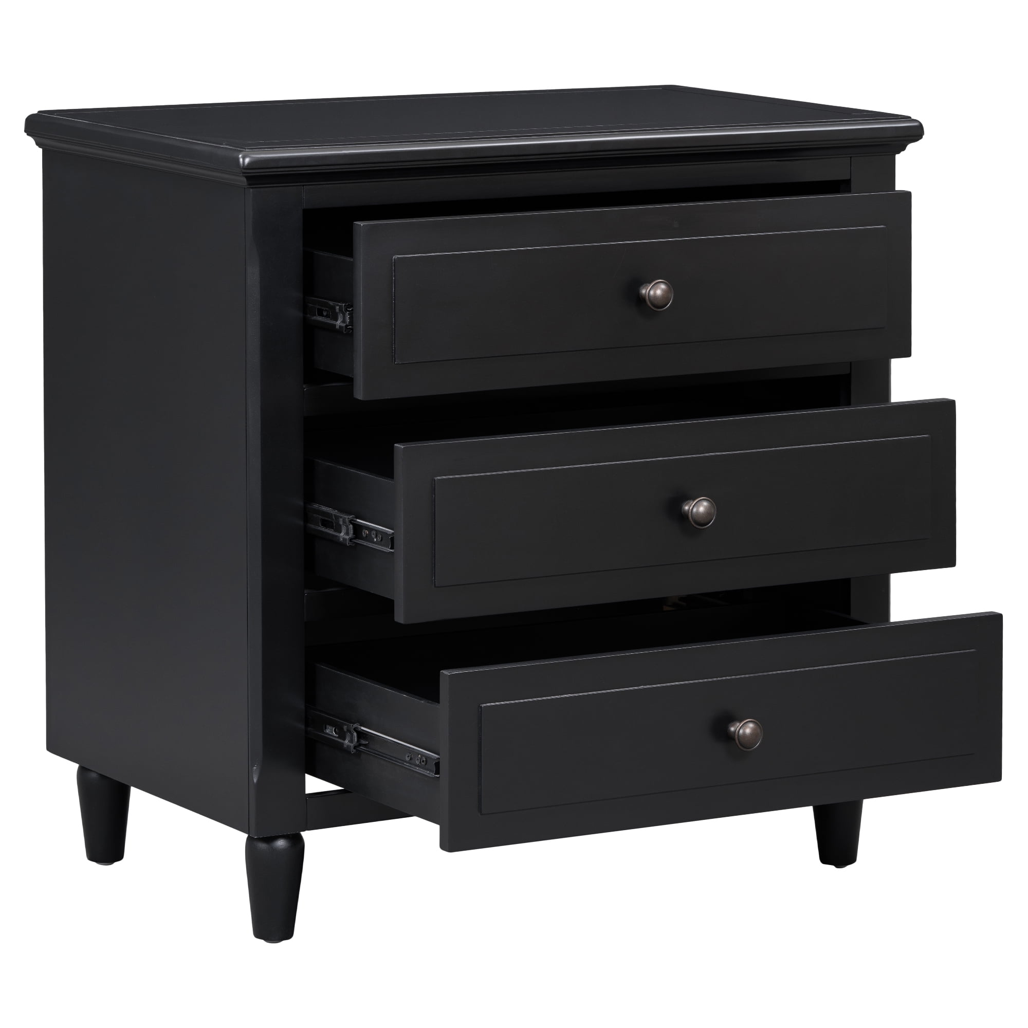 3 Drawer Nightstand,28" H Bedside Cabinet with Metal Handle,Modern Sofa Side Table with Rubber Legs for Bedroom Sofa Couch Office,Black
