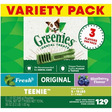 Greenies Teenie Natural Dog Dental Chews 3-Flavor Variety Pack, (3) 12 oz. Pouches