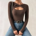 thumbnail image 5 of Women's Cutout Sexy Long Sleeve Ribbed Knit Pullover Tops - Slim Fit, Chest Hollow Detail, Polyester - Party/Daily Wear, S-XL Sizes, 5 of 6