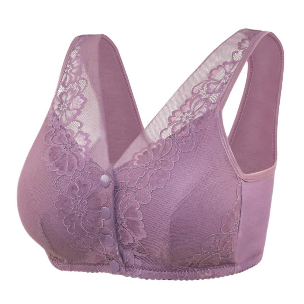 Linen Purity Bra for Older Women Front Closure Padded - Floral Lace Push up  Full Cup Ultra-Soft and Breathable Plus Size Bras,Everyday Sleep Bras 