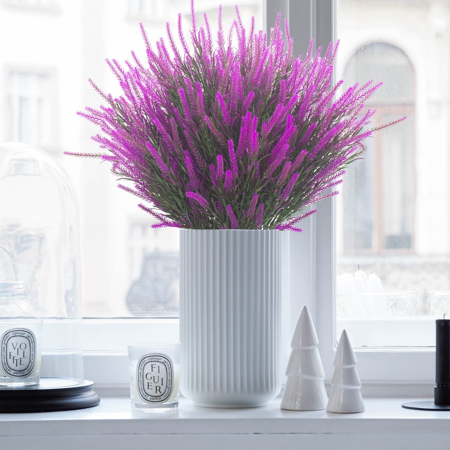 12 Bundles Artificial Lavender Flowers Faux Plants Fake Flowers Outdoor UV Resistant No Fade Garden Porch Window Box Decor(Fuchsia)