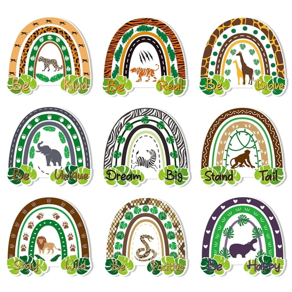 Belanttega Safari Jungle Animal Encouragement Cards - 63-Piece Rainbow Positive Affirmation Set for Classroom Decor, Teacher Reward System Wall Decals