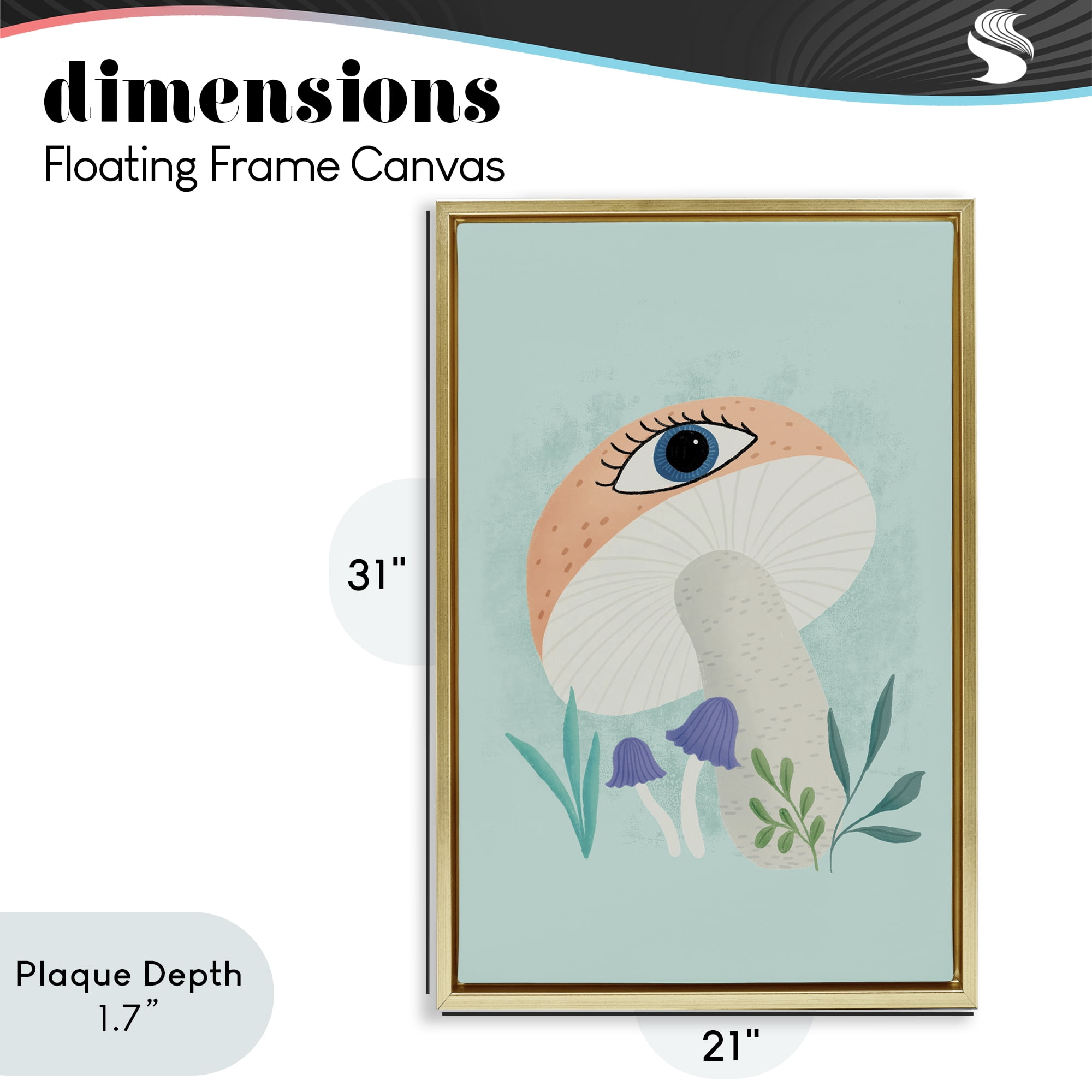 Stupell Industries Mushroom with Mystical Eye Gold Framed Floater Canvas Wall Art, design by Metka Hiti
