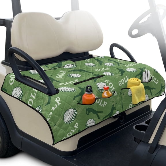 Pzuqiu Golf Themed 2-Person Quilted Golf Cart Seat Cover - Non Slip Protector with 4 Pockets - Universal Fit for EZGO Yamaha Club Car