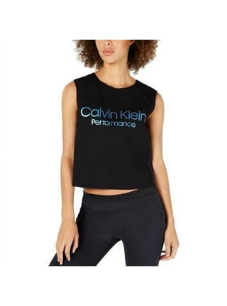 CALVIN KLEIN PERFORMANCE Womens Brown Ribbed Textured Seamless Fitted Logo  Graphic Sleeveless Scoop Neck Active Wear Crop Top M 