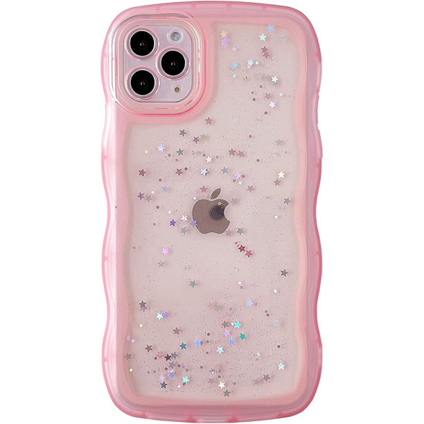 Funda Qokey para iPhone 11 Pro de 5.8", diseño de ondas onduladas, transparente, brillante, con estrellas, bonita, transparente, protección total, suave, de TPU, a prueba de golpes, para mujeres y