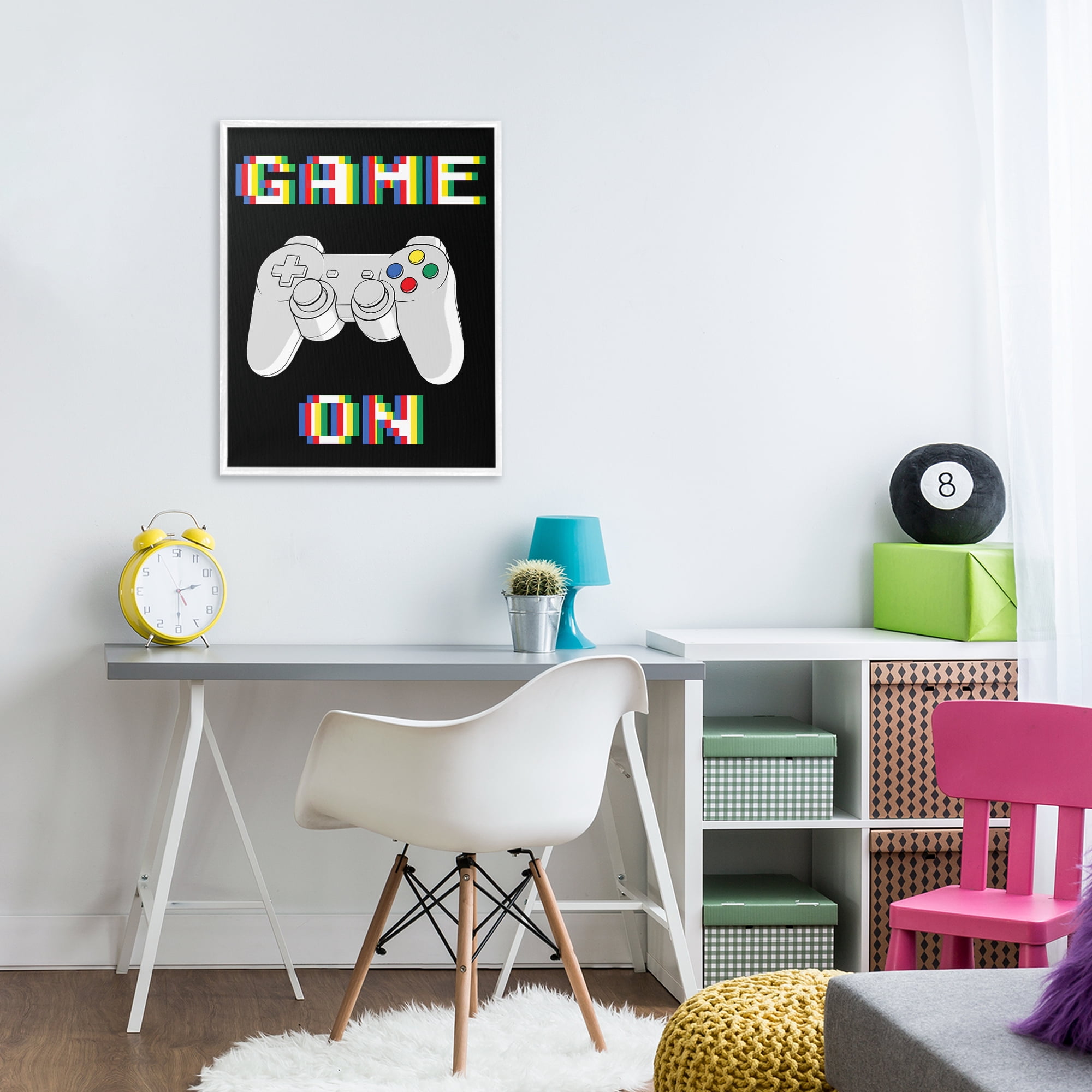 Stupell Industries Colorful Digital Game On White Framed Giclee Art, design by Marcus Prime