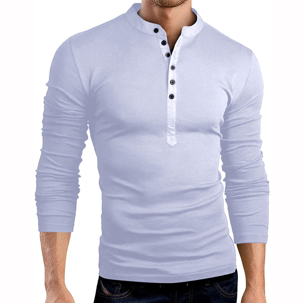 US Men's V Neck Long Sleeve Shirt Casual Slim Fit Muscle Tee T-Shirt Blouse Tops 