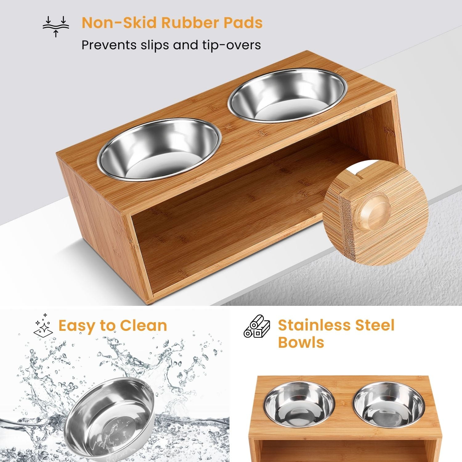 Bamboo Style Elevated Dog and Cat Feeder Bowl