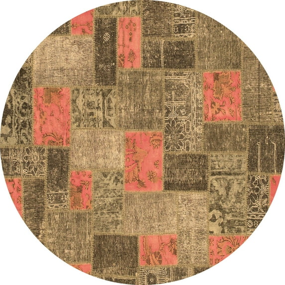 Ahgly Company Indoor Round Patchwork Brown Transitional Area Rugs, 3' Round