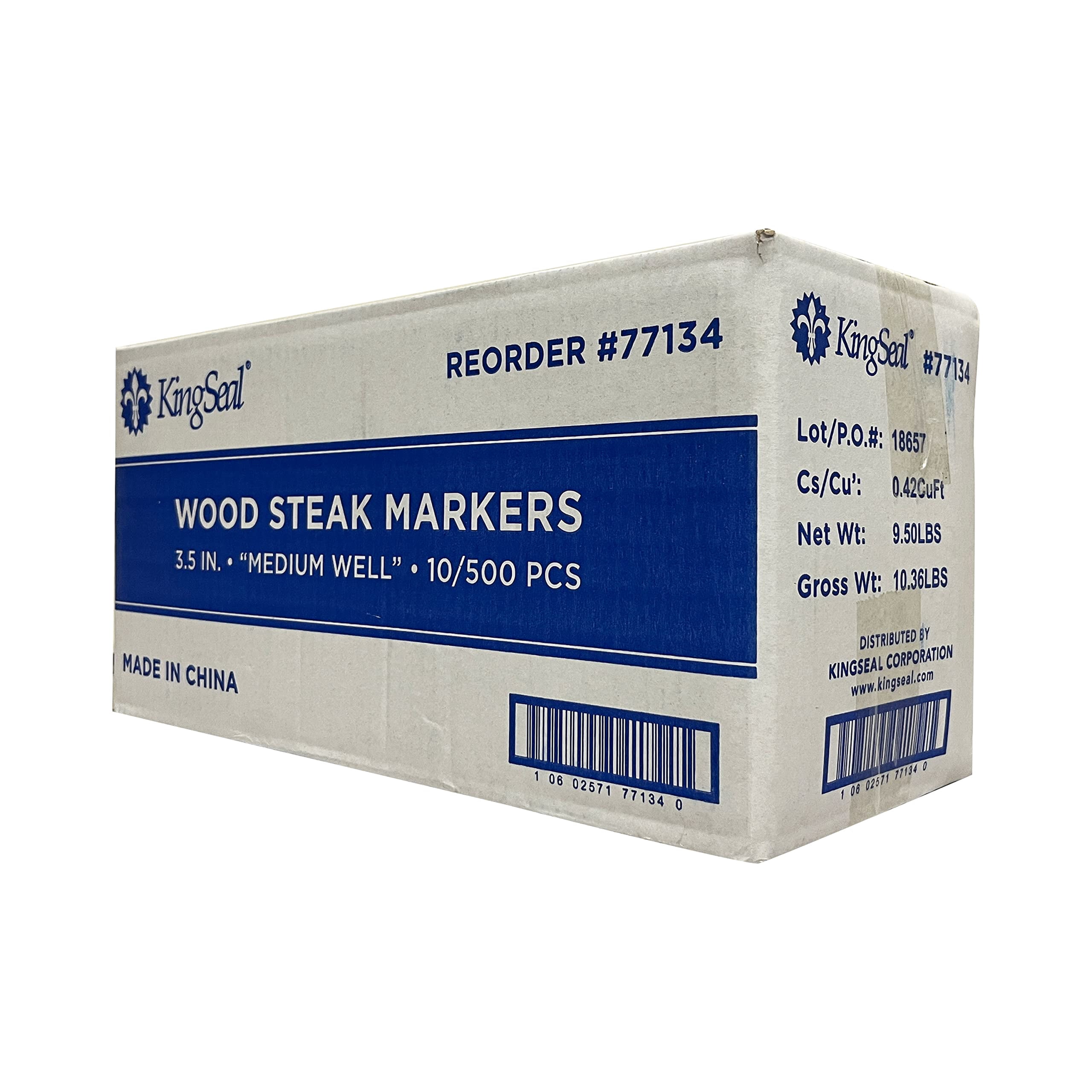 KingSeal 3.5 Inch Natural Birch Wood Steak Markers, Heat Stamped, MED Well, Commercial Bulk Pack - 10 Boxes of 500 (5,000pcs Total)