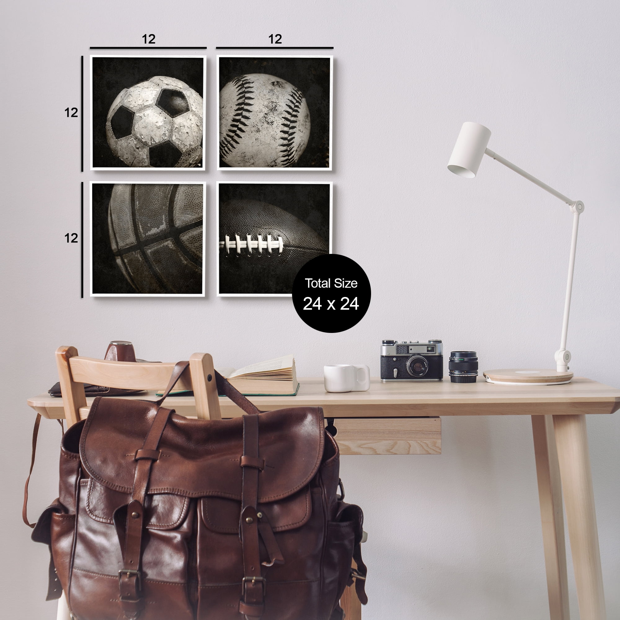 Stupell Industries Sports Balls Photography Sports Photography White Framed Art Print Wall Art, 12 x 12, Set of 4