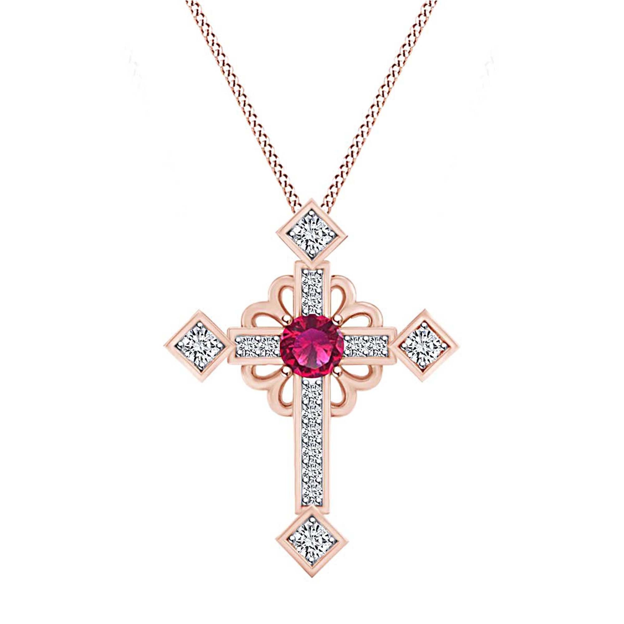 Wishrocks - Womens Round Simulated Pink Ruby & White Cubic Zirconia