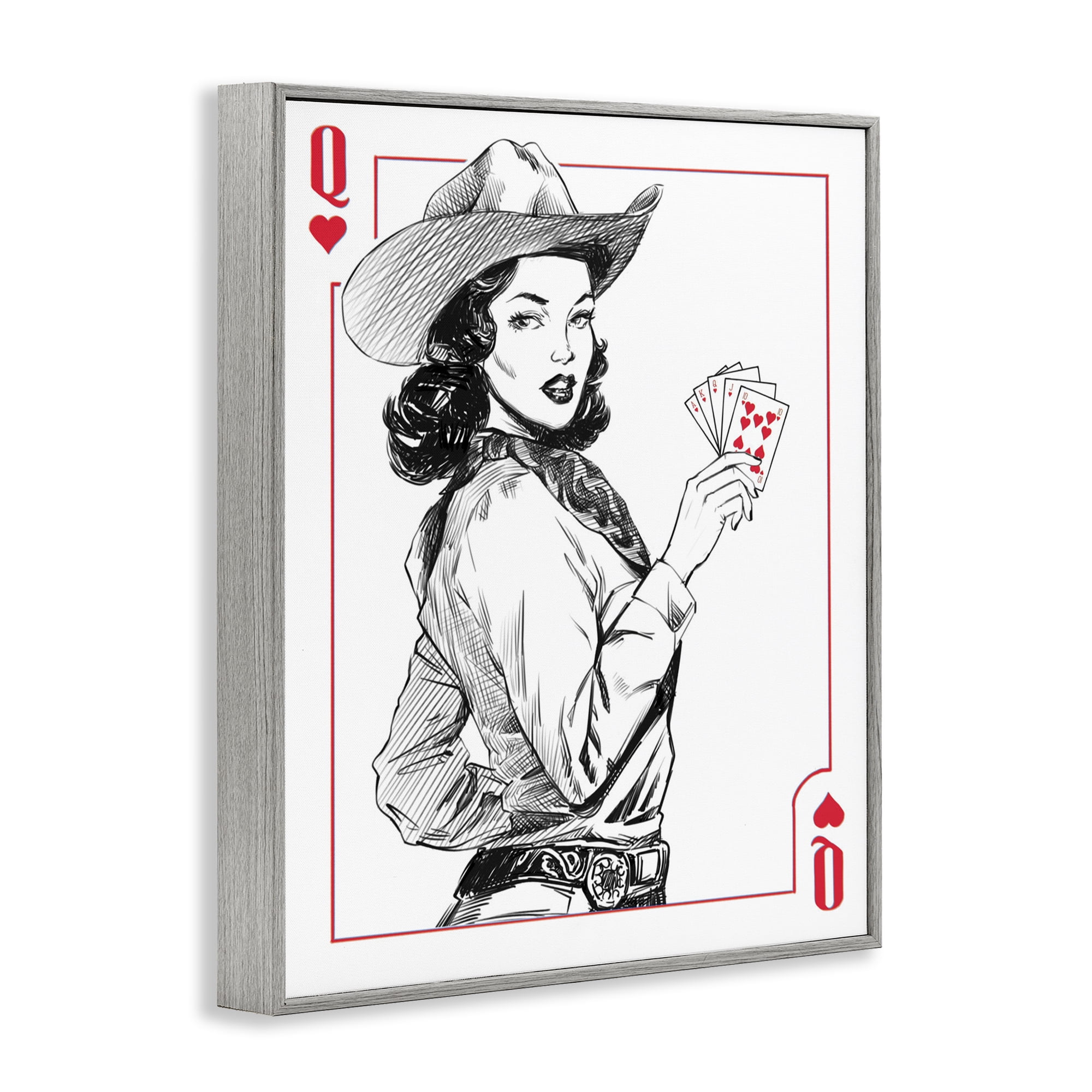 Stupell Industries Cowgirl Queen of Hearts Gray Framed Giclee Art, design by Ziwei Li