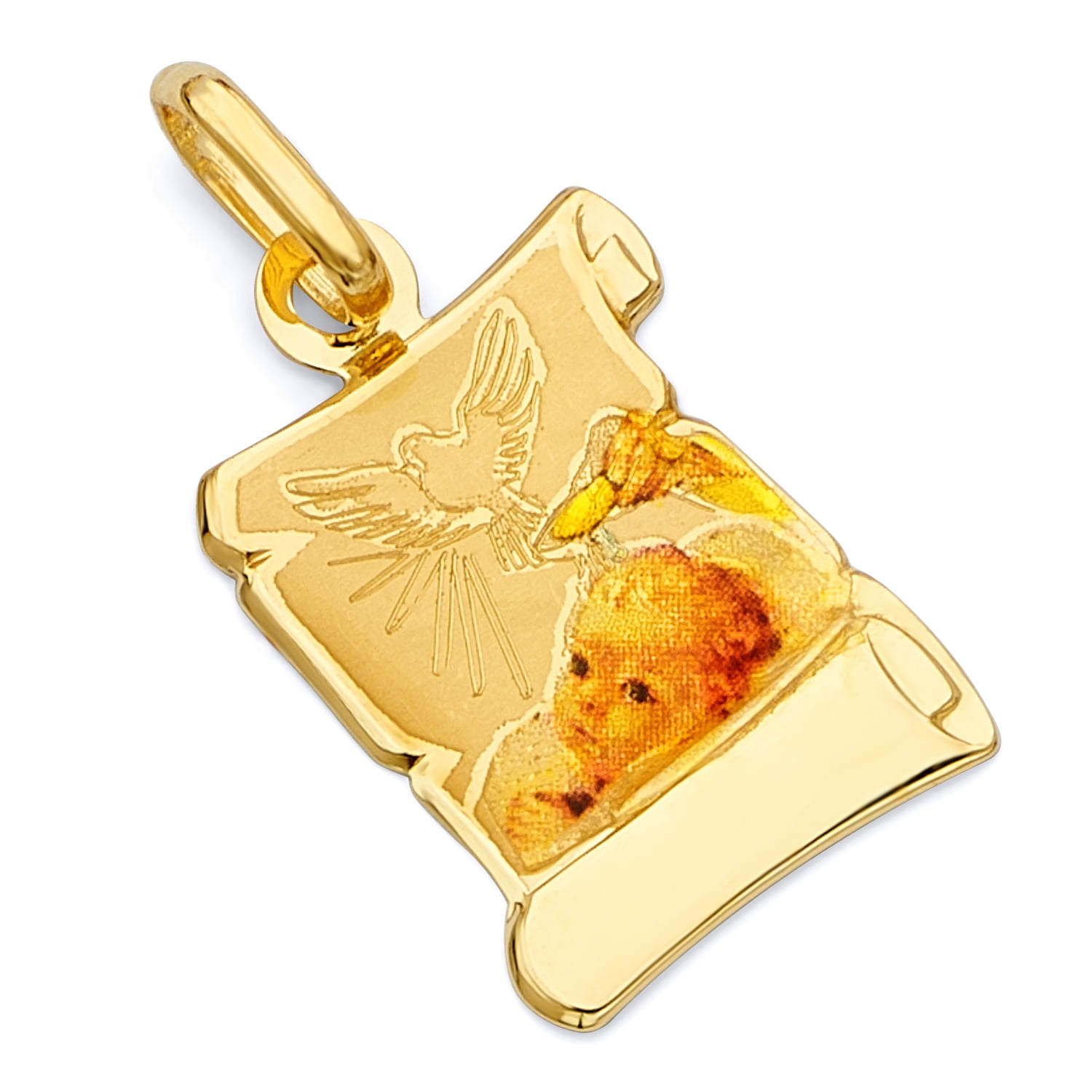 Wellingsale 14K Yellow Gold Polished Religious Baptism Charm Pendant with Holy Dove Accent