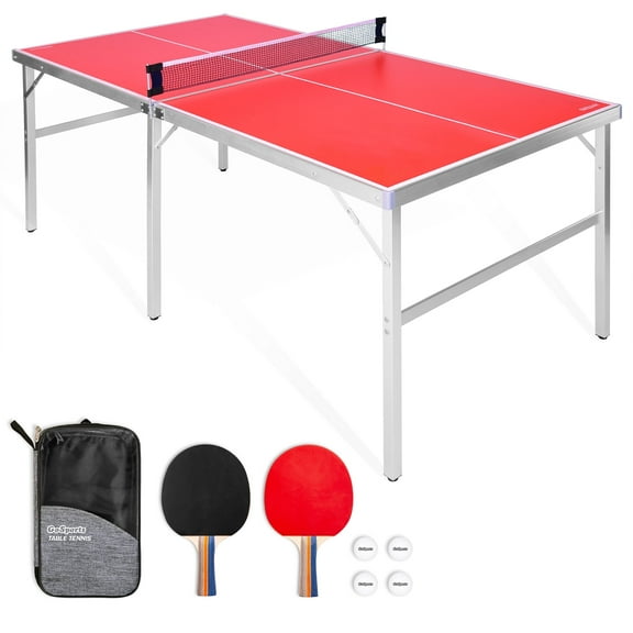 GoSports 6 ft x 3 ft Mid-size Table Tennis Game Set - Indoor / Outdoor Portable Table Tennis Table Game with Net, 2 Table Tennis Paddles and 4 Balls