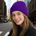 thumbnail image 5 of Women's Waffle Knit Beanie, Solid Color Rolled Brim Slouchy Hat, Thickened Winter Warm Cuffed Hat for Outdoor, Casual Daily Wear and Gift Purple, 5 of 7