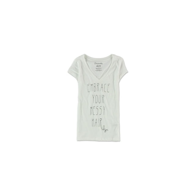Camiseta gráfica Aeropostale con cuello en V desordenado para mujer blanca extra pequeña