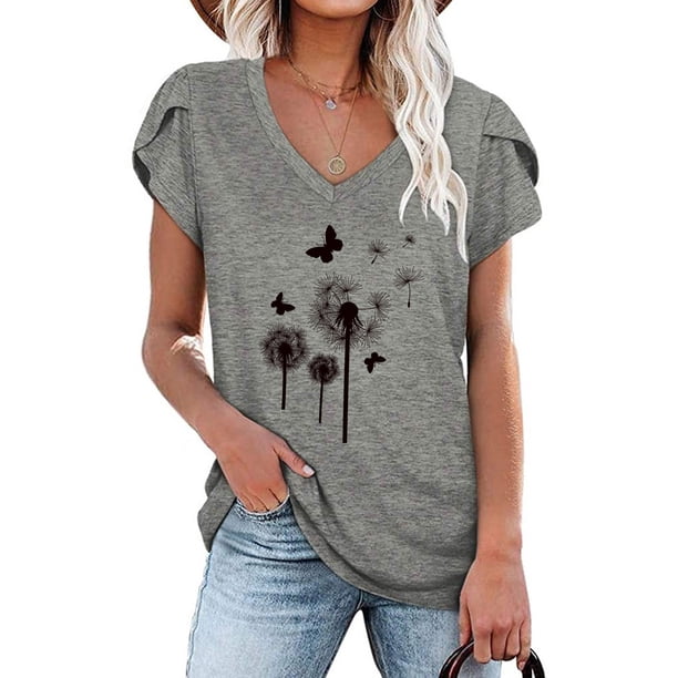 Puntoco Moda Mujer Verano Cuello En V Manga Corta Estampado Casual Camiseta Blusa Puntoco Puntoco-5030