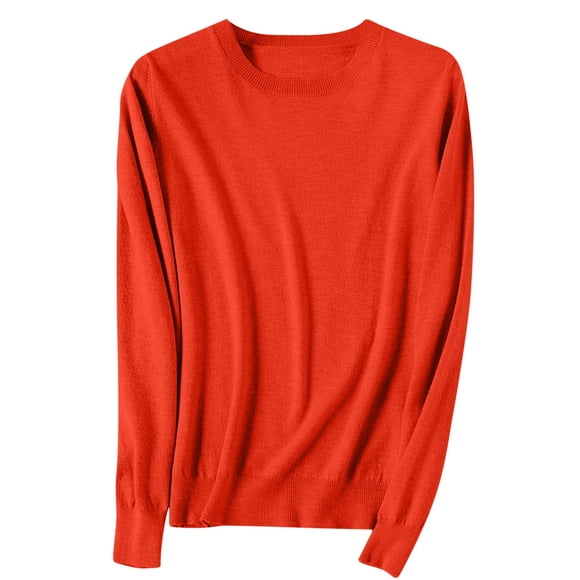 Cute Spring Sweaters for Women 2024 Women's Lightweight Long-Sleeve V-Neck Tunic Sweater Soft Slim Basic Sweaters Pullover S-110 Orange L