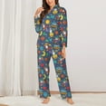 thumbnail image 2 of Kdxio Cartoon Space Women's Pajama Sets Long Sleeve Button Down Sleepwear Nightwear Soft Pjs Lounge Sets-Medium, 2 of 7