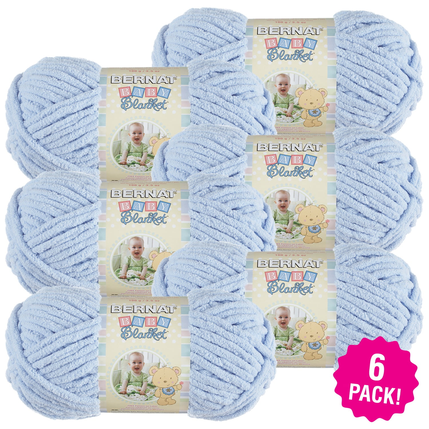 Bernat Baby Blanket Yarn Baby Blue, Multipack of 6