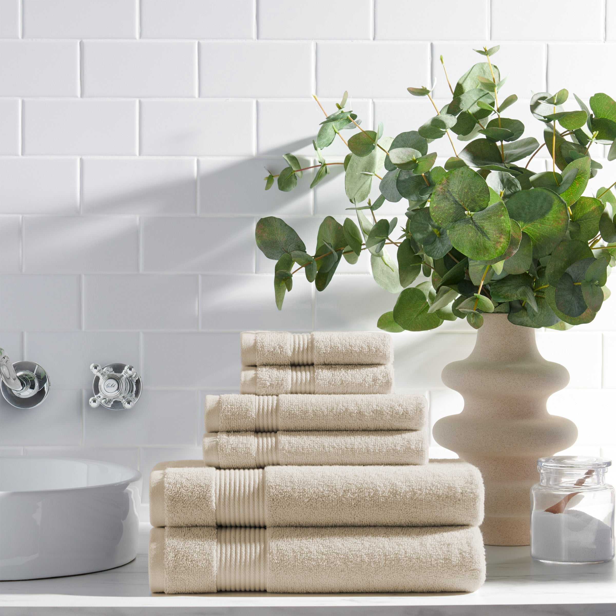 Host & Home Cotton 6-Piece Bath Towel Set - Soft & Absorbent - Ivory