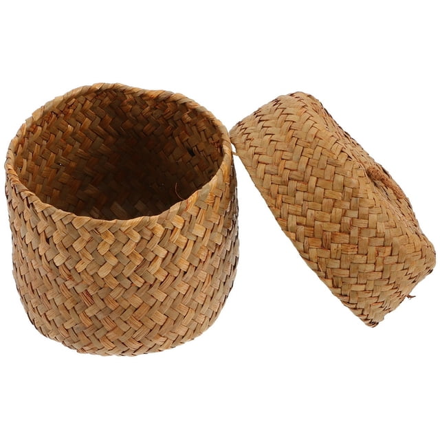 EIGTHTAIL Basket Wicker Seagrasslid Storagebaskets Mini Woven Round Decorative Organizing Hand Empty Gifts Flower