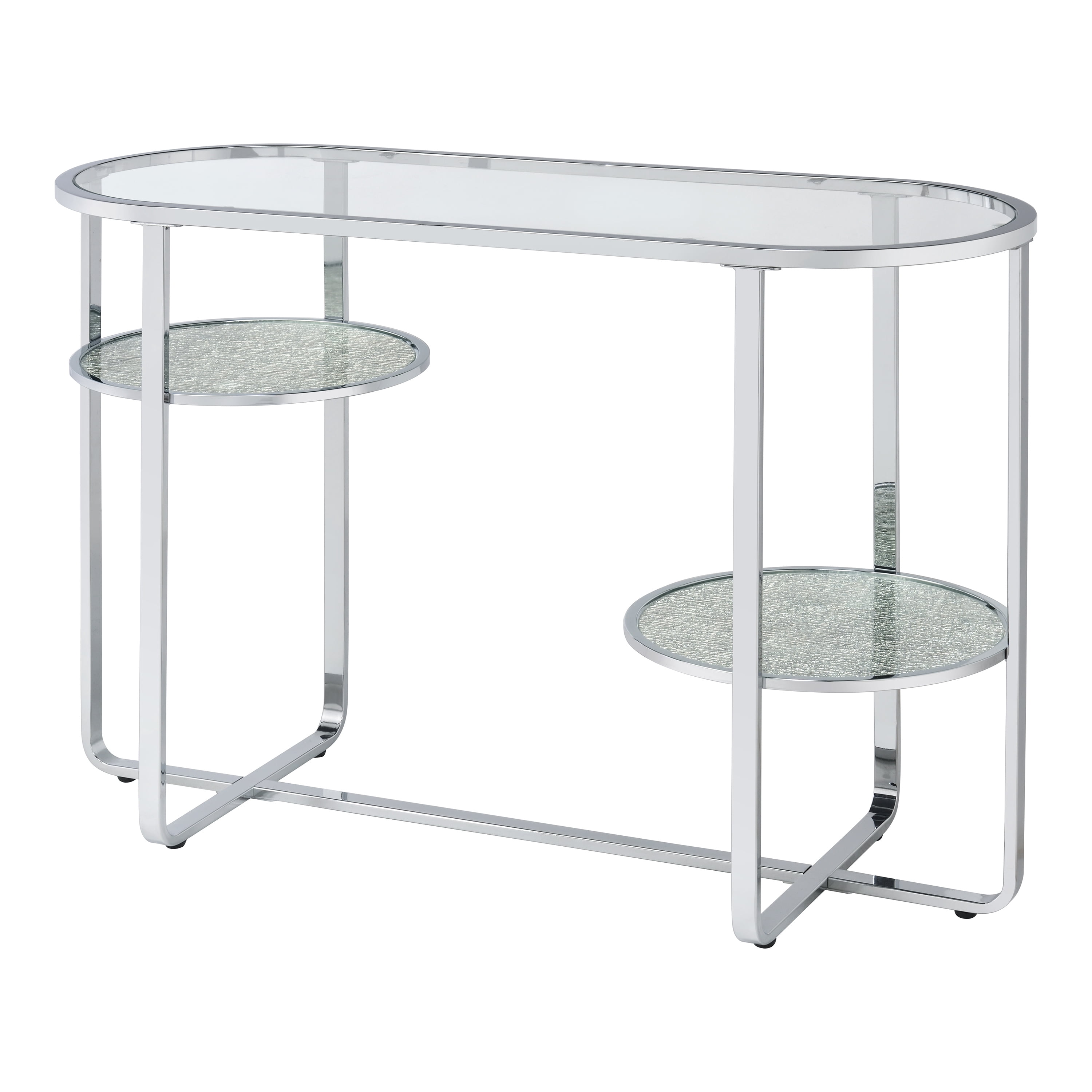 Furniture of America Jolle 2-Shelf Waterfall Pattern Glass Top and Chrome Sofa Table