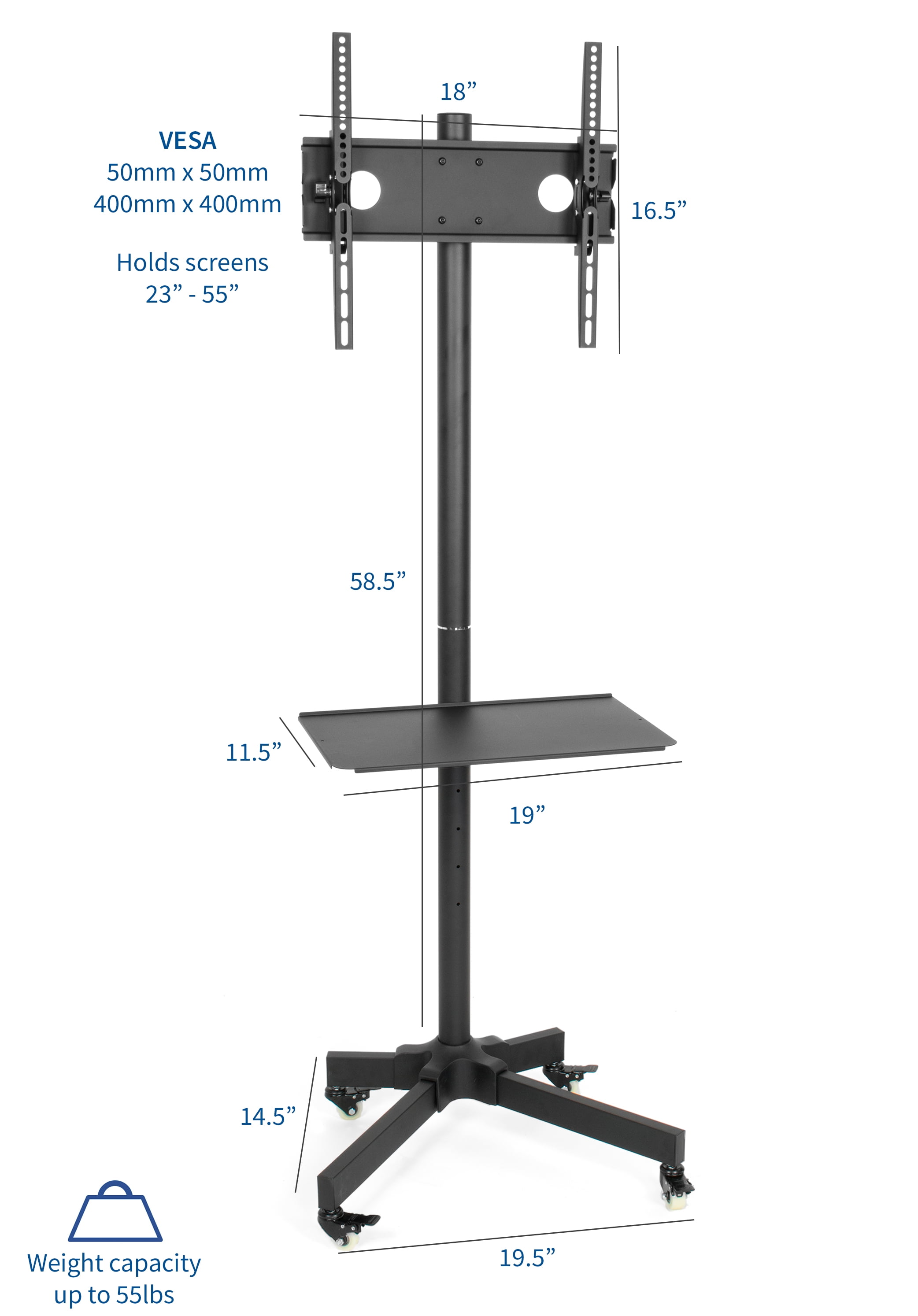 Vivo Mobile Tv Cart For 23 To 55 Lcd Led Plasma Flat Screen Panel Trolley Floor Stand With Wheels Tv04m