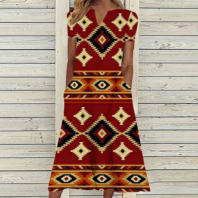Robes pour Femmes 2024 Été Surdimensionné Décontracté Manches Courtes Col en V Robe Imprimée Robe Ample 50 % de Réduction!