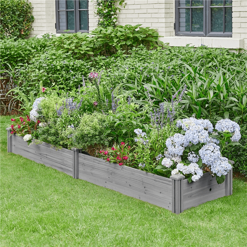 Renwick Wooden Raised Garden Bed Divisible Planter Box,Gray