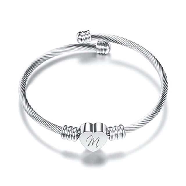 Fiudx Pulsera Alambre Acero Inoxidable 26 Letras con Forma de Corazón