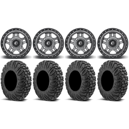 Fuel Anza Gunmetal 14 Wheels 32 MotoVator Tires Sportsman RZR Ranger