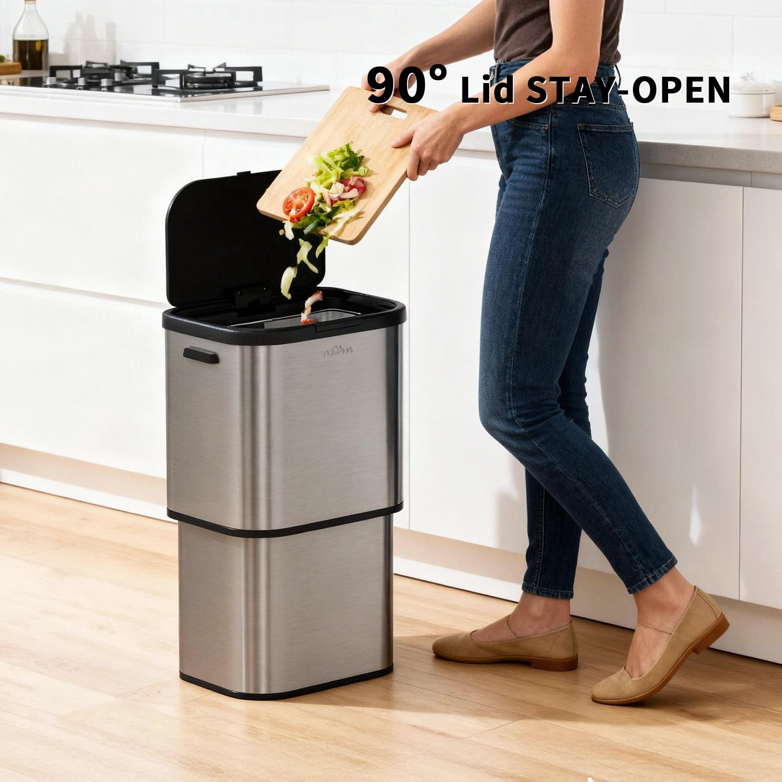 mVm 16 Gal Kitchen Trash Can, Touch Top Large Garbage Can (Gray)