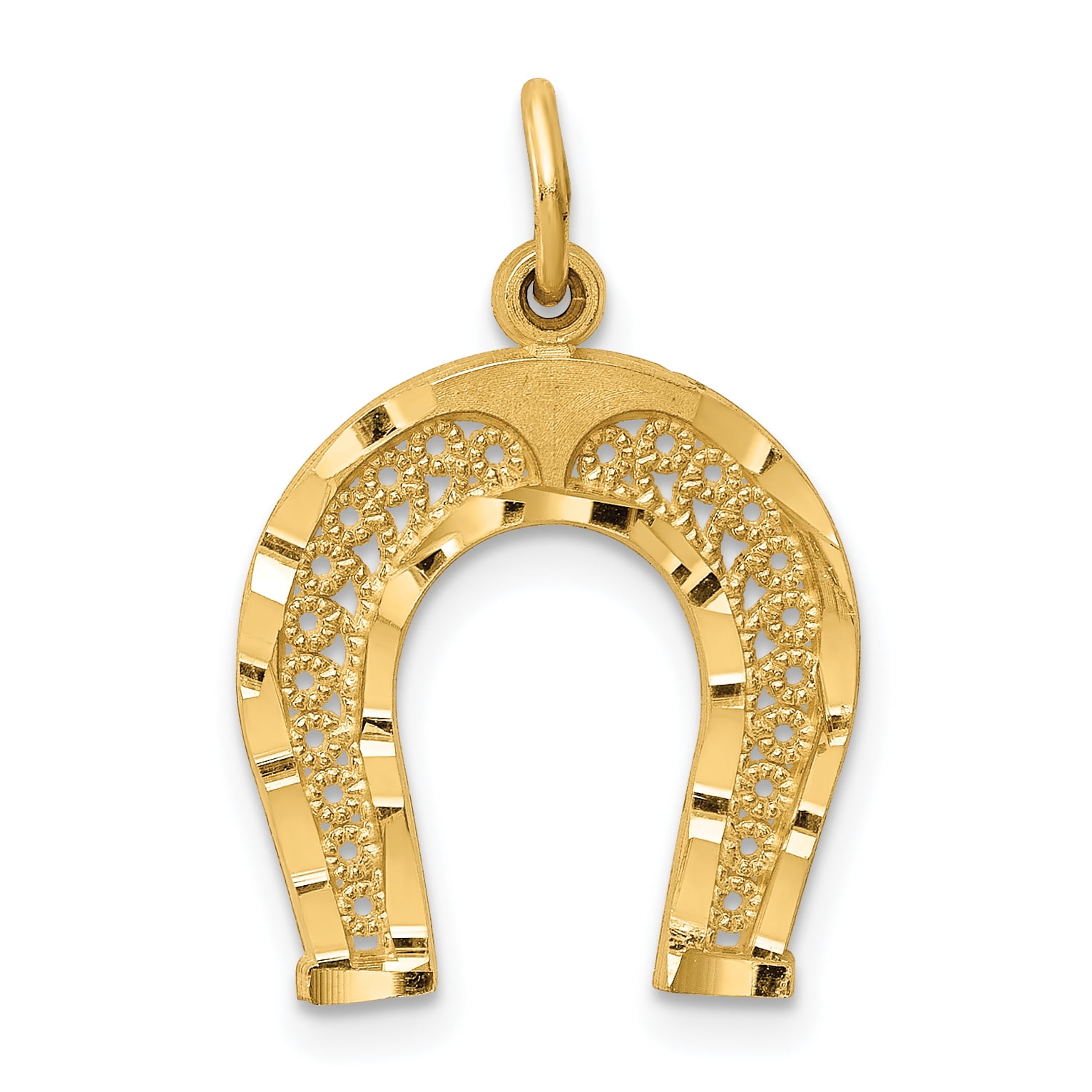 Solid 14K Yellow Gold Good Luck Horseshoe with Horse Head Pendant Necklace